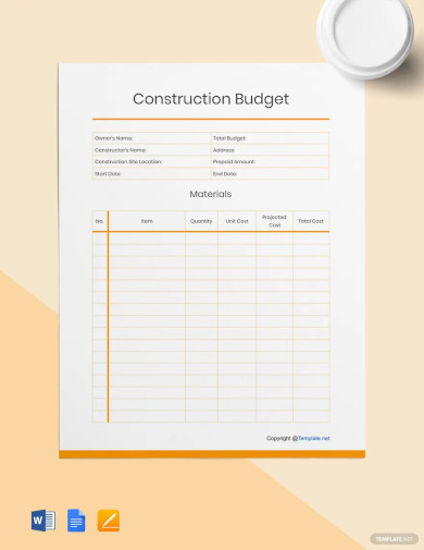 blank construction budget template
