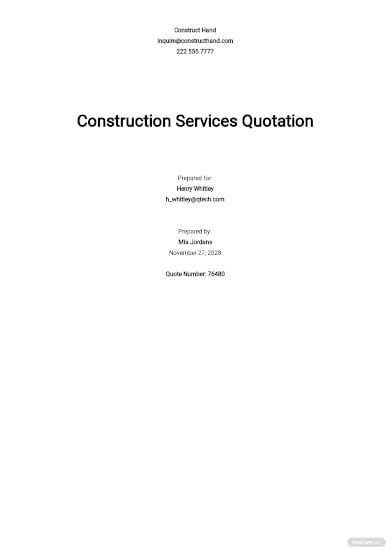 blank construction quotation template