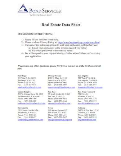 bond services real estate datasheet