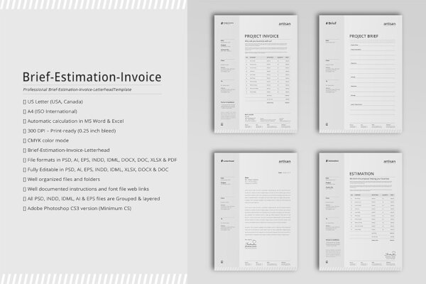brief estimation invoice letterhead template