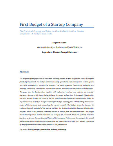 budget of a startup company