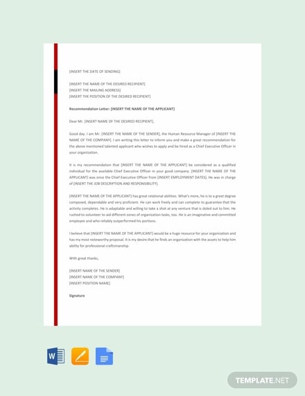ceo-recommendation-letter-template