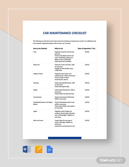 routine maintenance car checklist