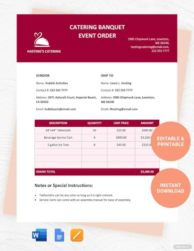 catering banquet event order template