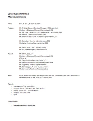 catering commitee meeting minutes template