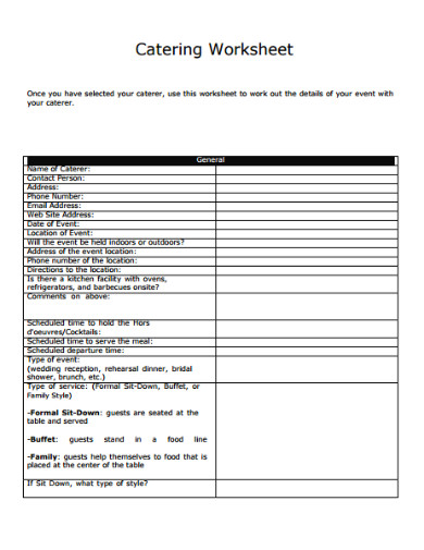 catering event worksheet in pdf
