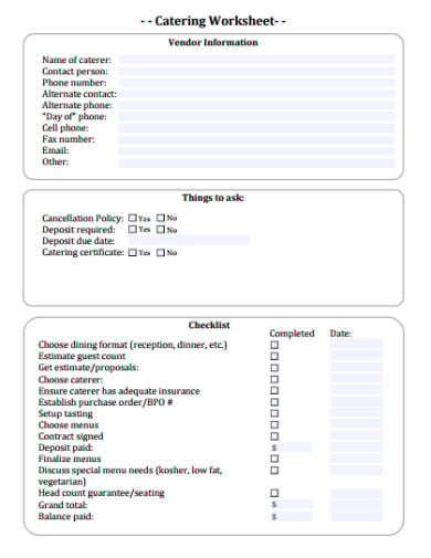 catering event worksheet