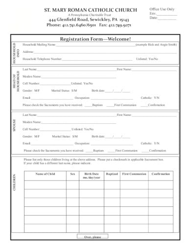 catholic church registration form