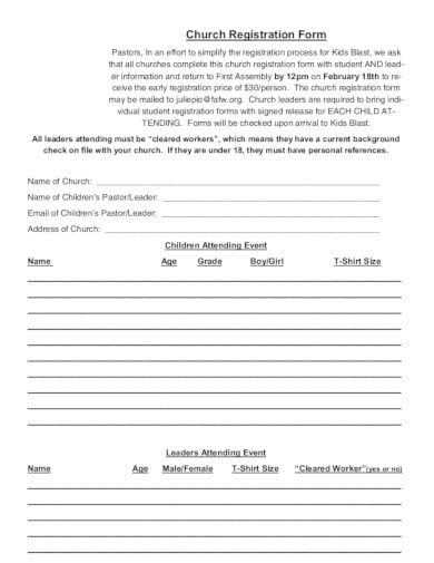 children church registration form template