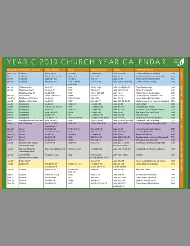 church calendar in pdf
