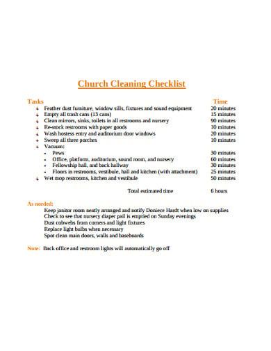 church cleaning checklist