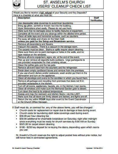 10 Church Cleaning Checklist Templates In Pdf - Bank2home.com