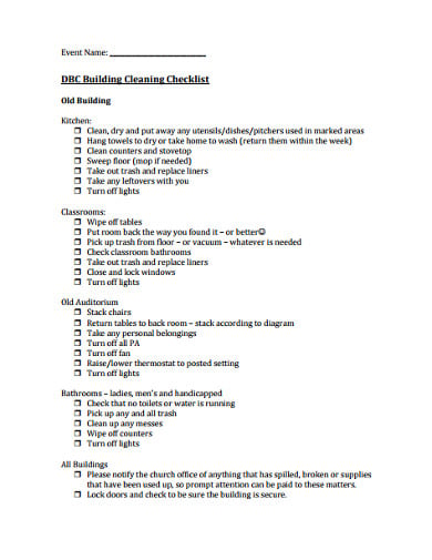 church cleaning checklist in word