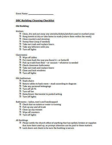 10+ Church Cleaning Checklist Templates in PDF | Free & Premium Templates