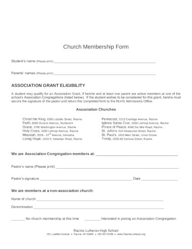 church membership form sample