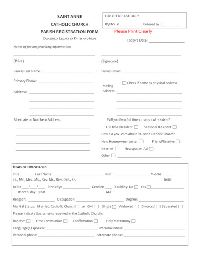 church registration form example
