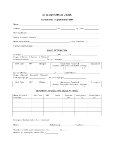 church registration form template