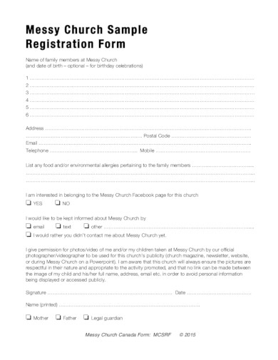 church sample registration form template