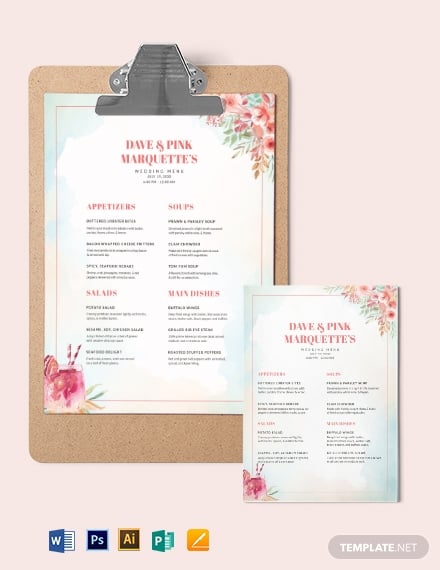 cocktail wedding event menu template