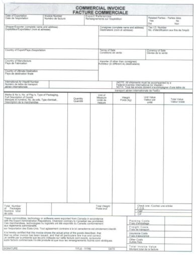 commercial invoice export example