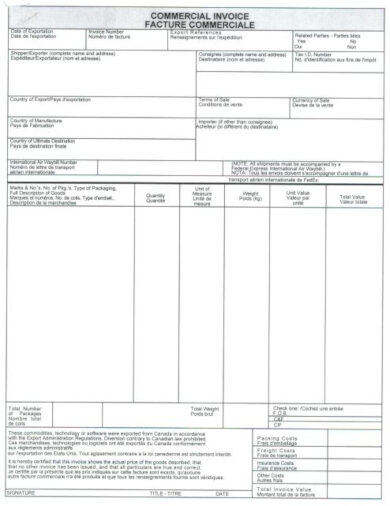 export commercial invoice template