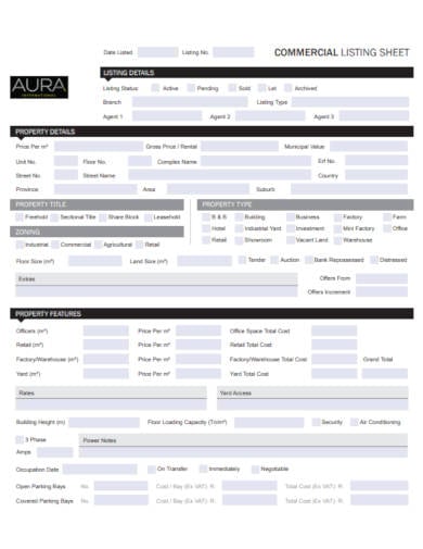 commercial listing sheet example