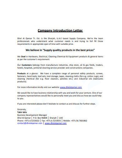 company introduction letter format