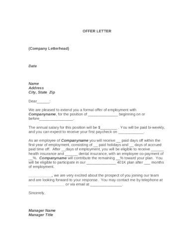 company offer letter template
