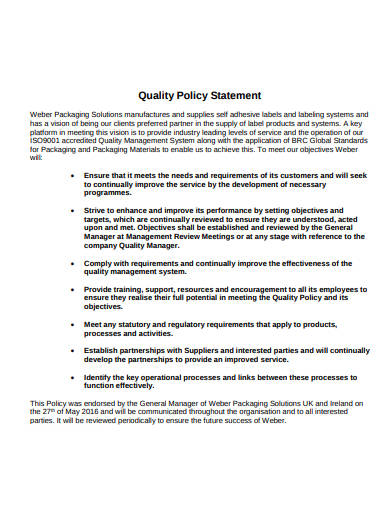 16 Company Quality Policy Templates In Pdf 4253