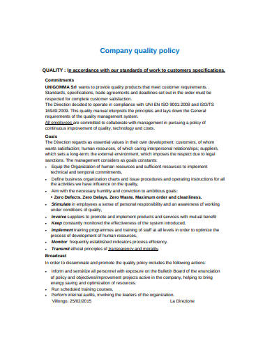 company quality policy template