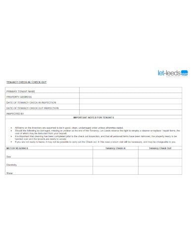comprehensive tenant check out form template
