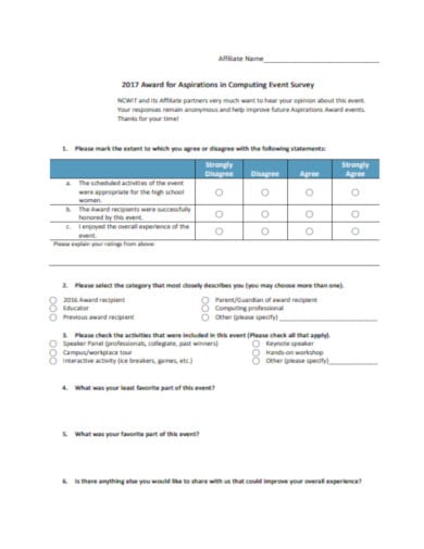 computing event survey template