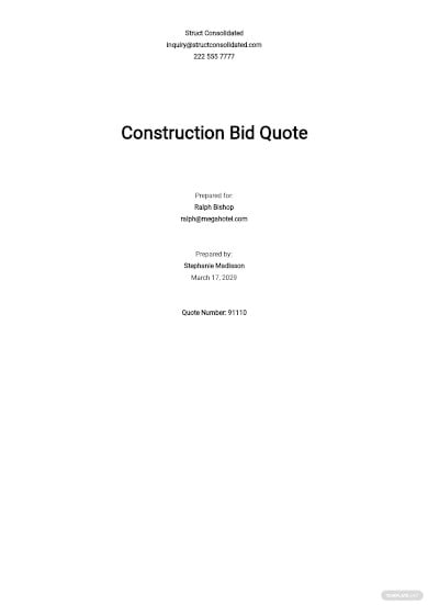 construction bid quotation template