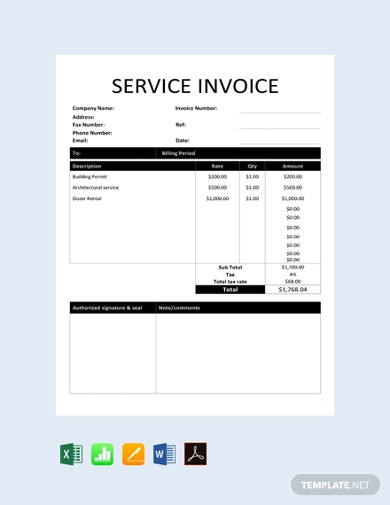 11 Free Construction Invoice Templates Word Numbers Pdf Excel Number 1956
