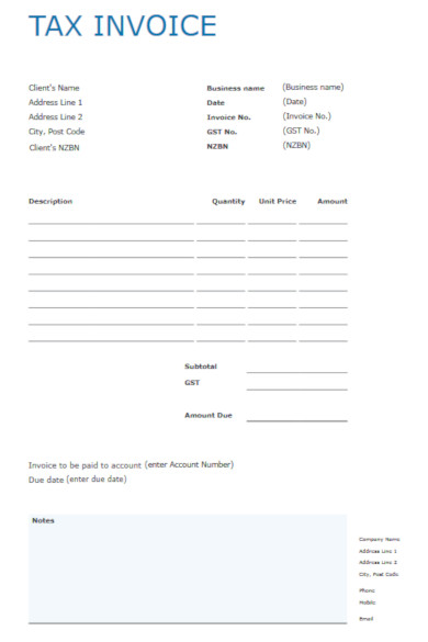 contractor tax invoice template