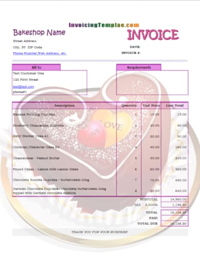 4  Cake Invoice Templates Word Excel Pages PDF
