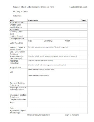 customizable tenant check out form template