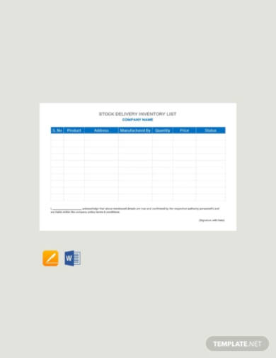 delivery inventory list template