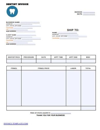 dental clinic invoice template
