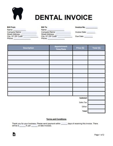 dental invoice template example