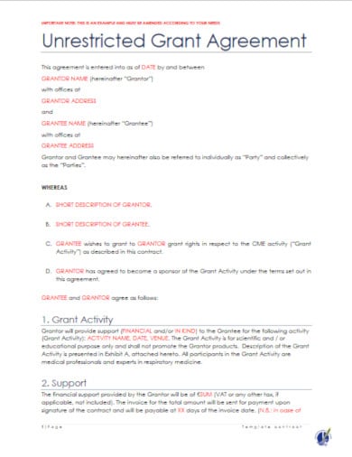 downloadable legal contract template for grant