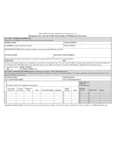 downloadable medical cost estimation template