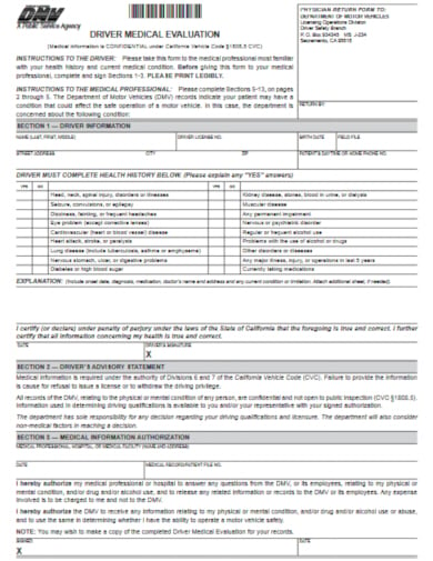 driver medical evaluation template