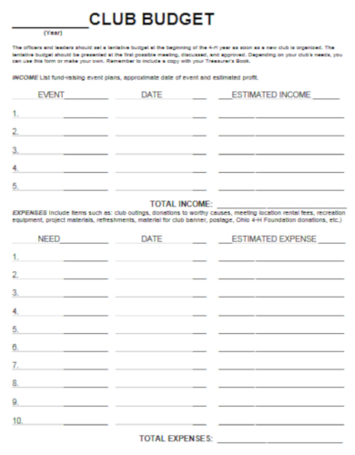 12  Club Budget Templates PDF