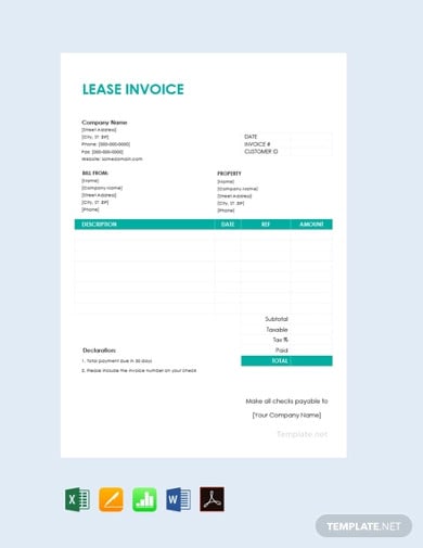 editable free lease invoice template