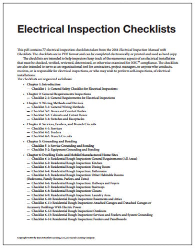 electrical inspection checklist template