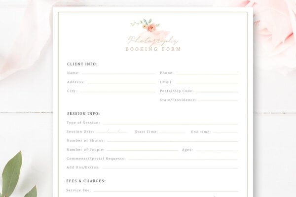 elegant photography order booking form