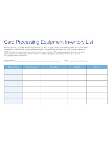 equipment inventory list sample