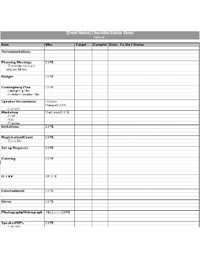 event checklist sheet template