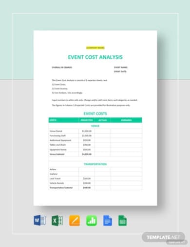 event cost analysis template